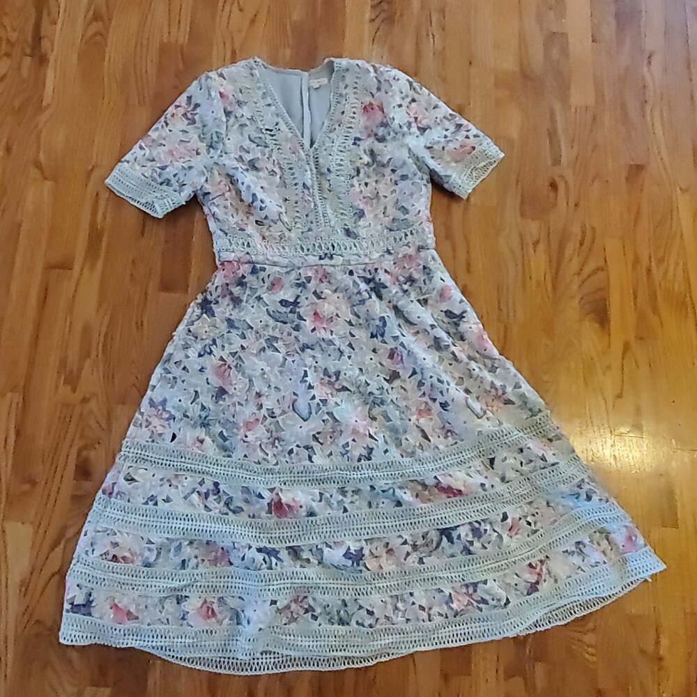 Just Me Floral Lace Midi Dress Pastel Colors - Size L